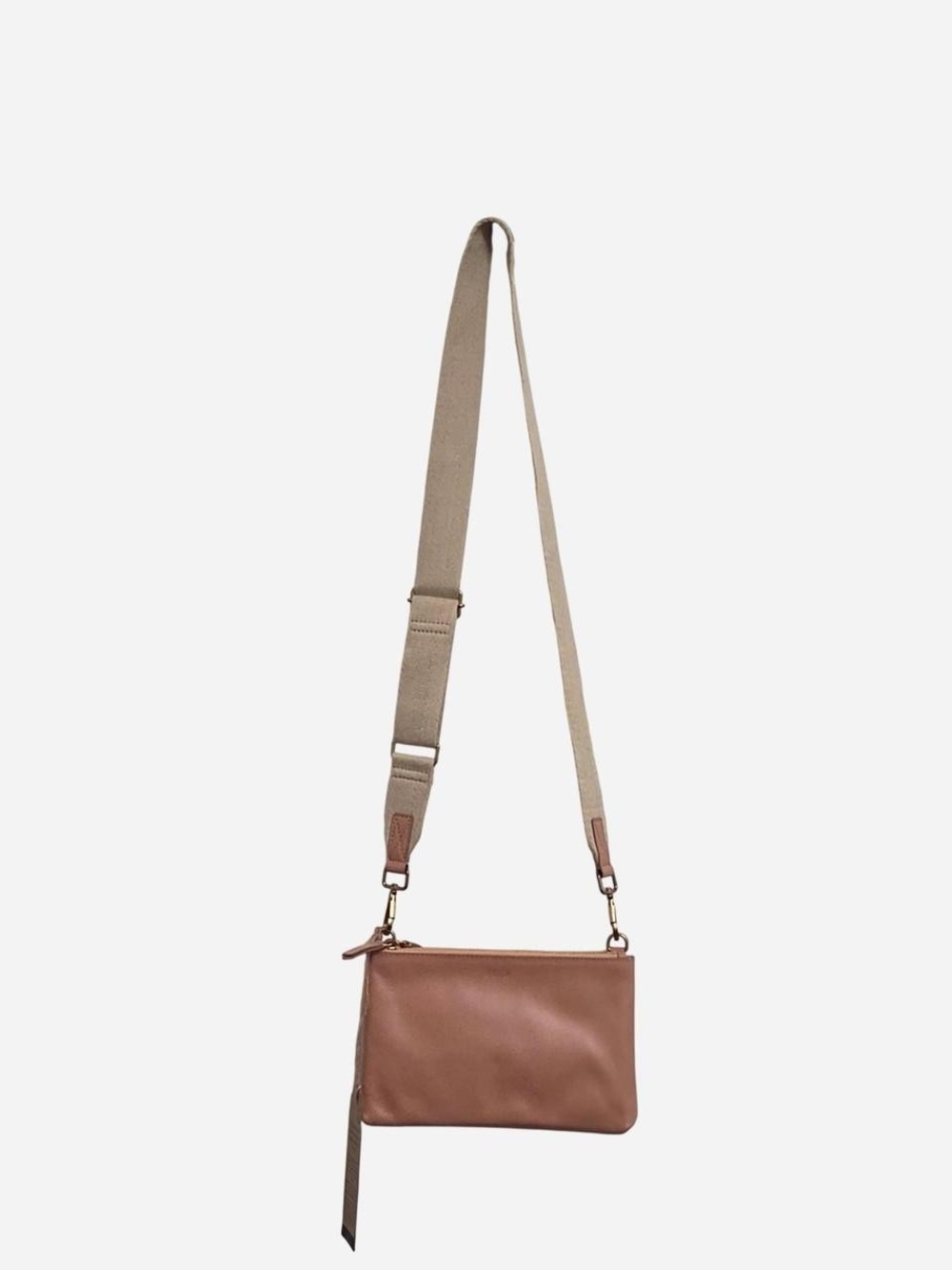 Minimal Leather Crossbody Bag with Adjustable Strap - Light Pink/mauve
